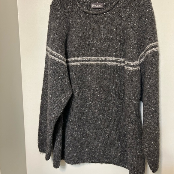 Fisherman Out of Ireland Sweater Men’s XL Gray Wool Pullover Striped Chunky Knit